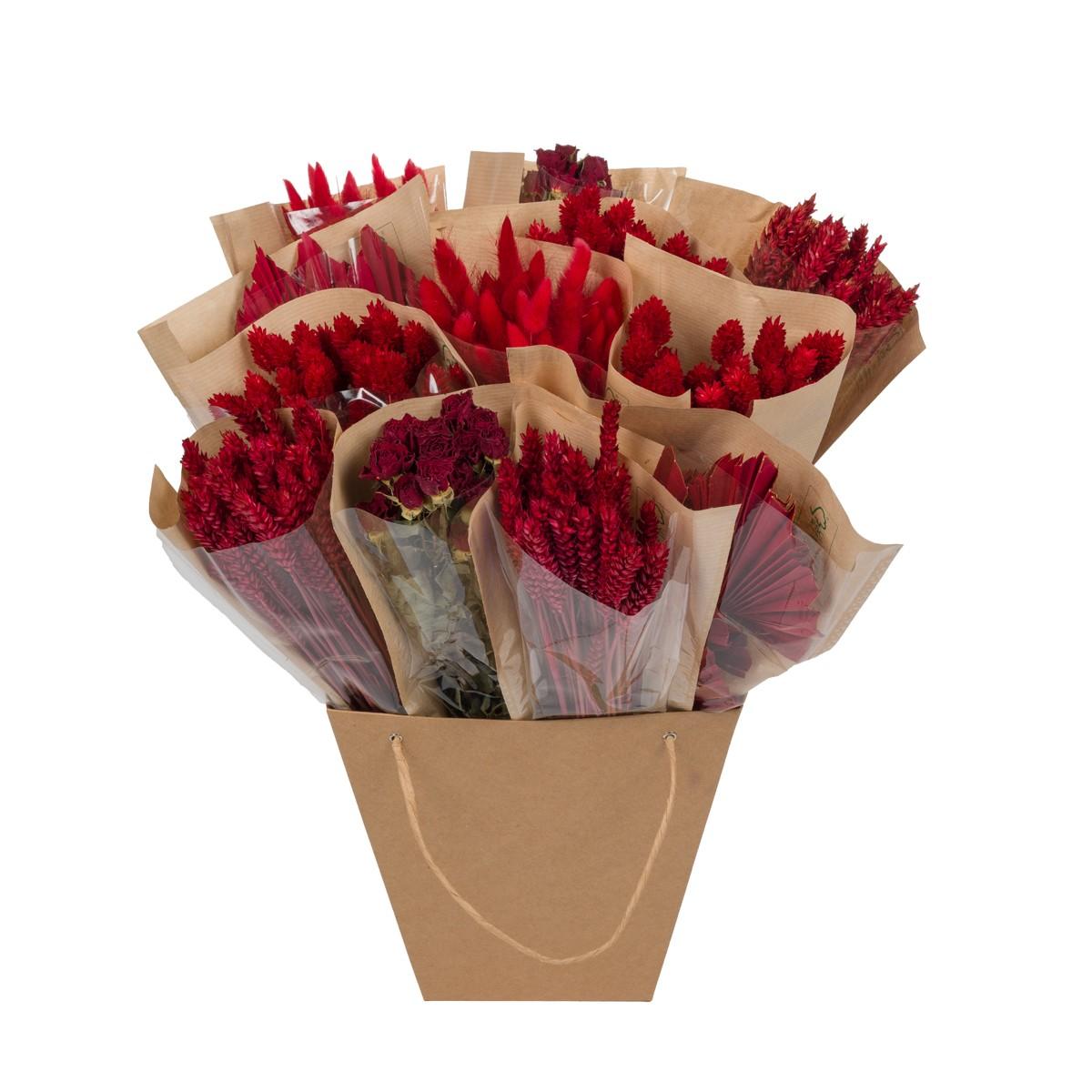 Droogbloemen boeket rood – Dried Mono Mix – 50 cm hoog – Duurzame onderhoudsvrije decoratie