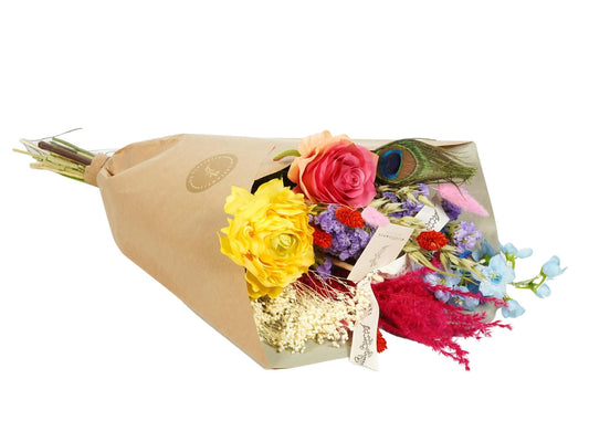Droogbloemen & zijde boeket – Dried & Silk Summer Party – 55 cm – Kleurrijke zomerse decoratie
