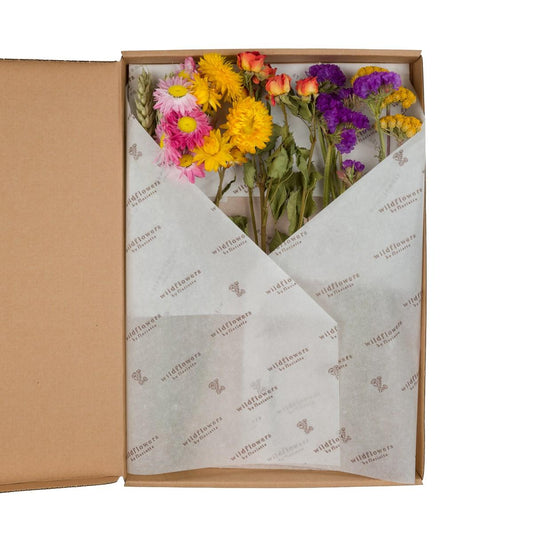Droogbloemen boeket in letterbox – kleurrijk mix – 5 stuks – hoogte 30 cm